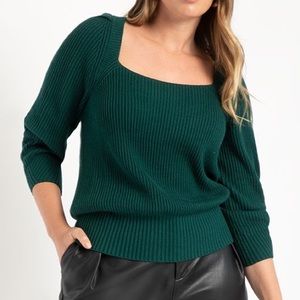 Eloquii NWT Green Square Neck Sweater with Puff Sleeves | Plus Size 26/28